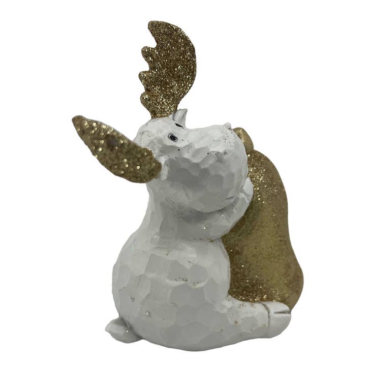 Galt International Company - Wholesale Christmas Decoration - White & Gold Glitter Moose Figurine Christmas Decorations