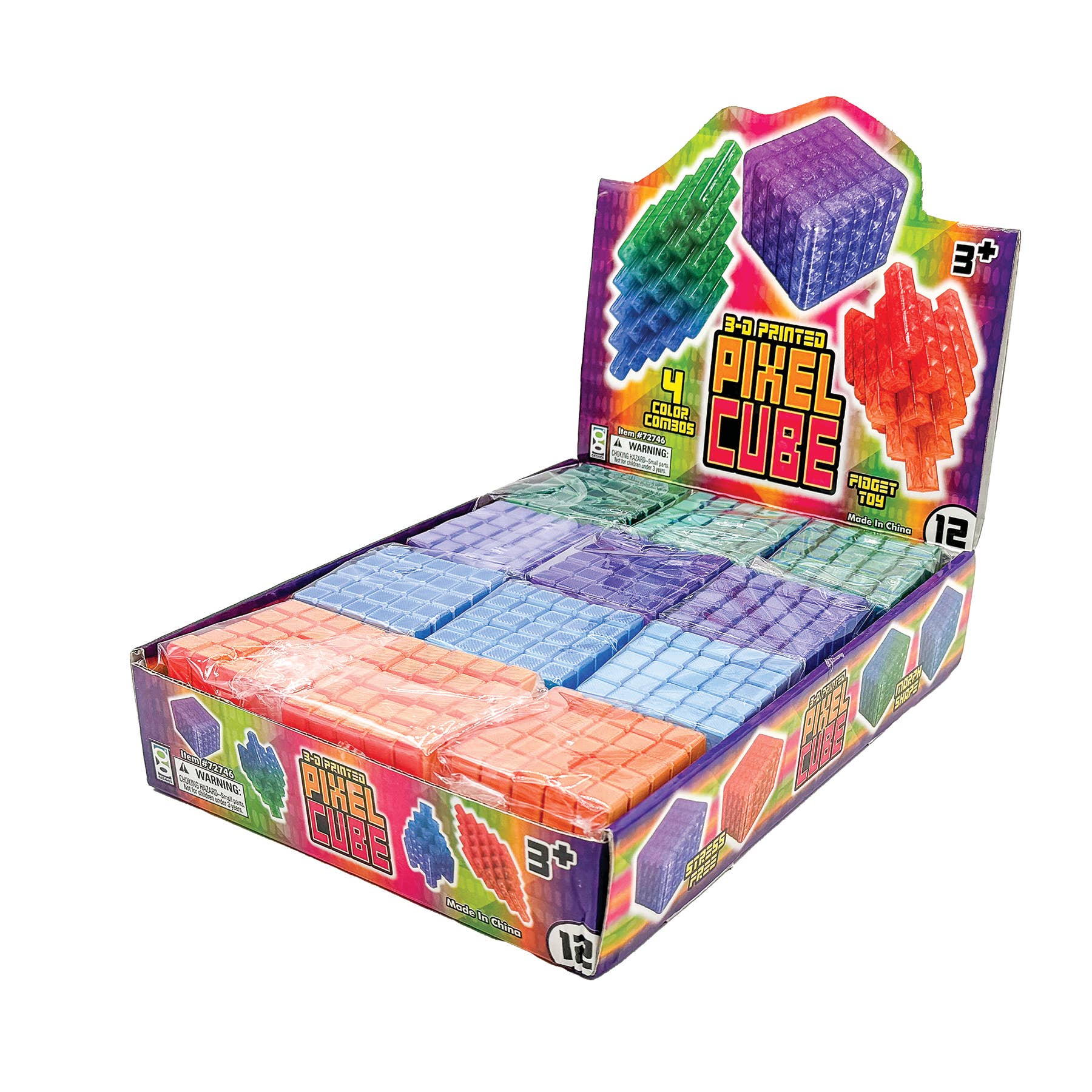 Geddes - Wholesale Fidget Toy - Kids - 3D PRINTED PIXEL CUBE FIDGET TOY   12/DSP11