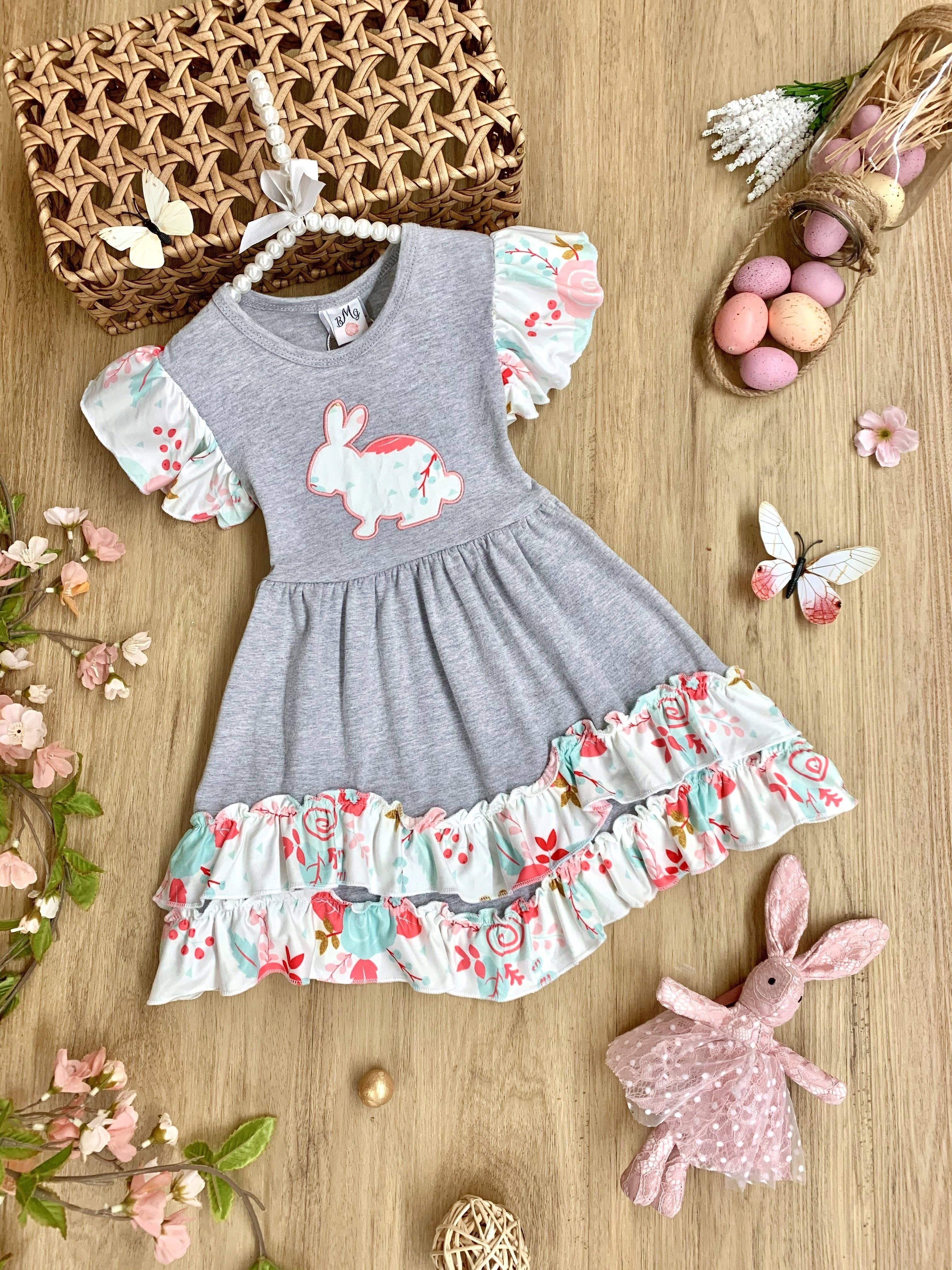 Mia Belle Girls • Wholesale - Wholesale Dress - Kids - Bunny Flutter Sleeve Tiered Ruffle Dress1