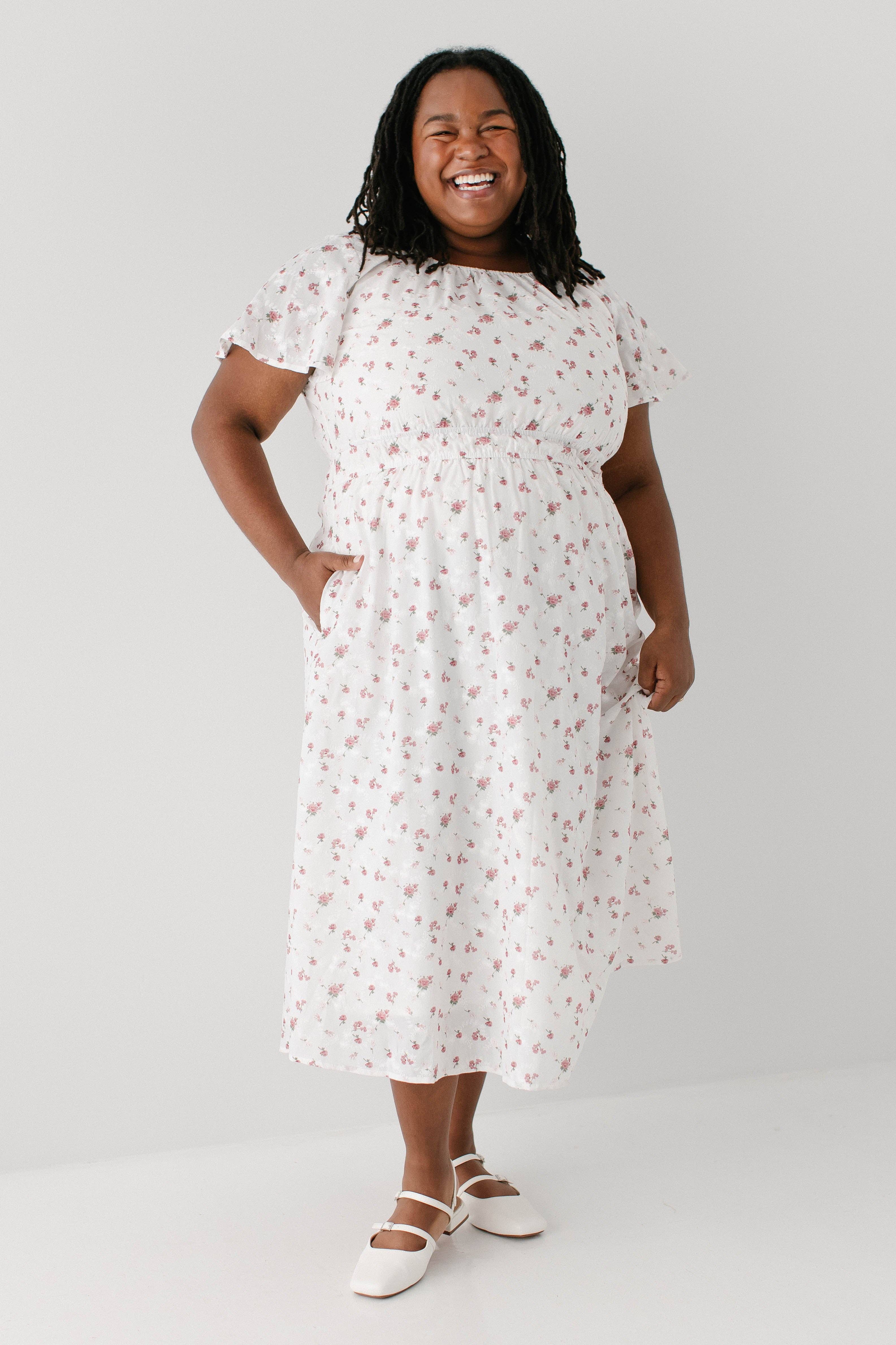 White 'Cynthia' Embroidered Floral Print Dress for wholesale on Faire1