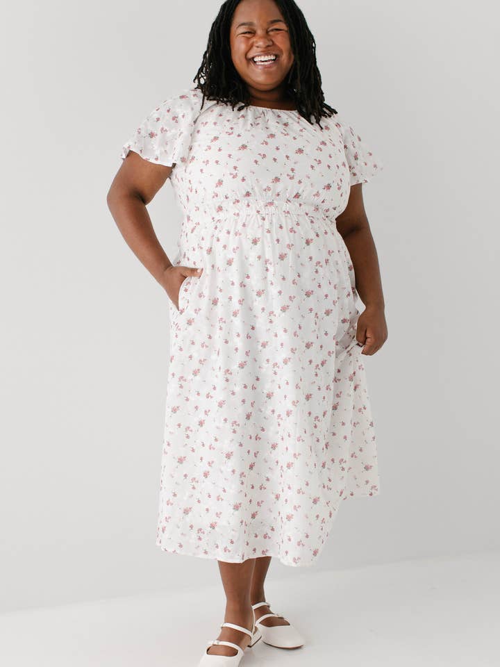 White 'Cynthia' Embroidered Floral Print Dress for wholesale on Faire1