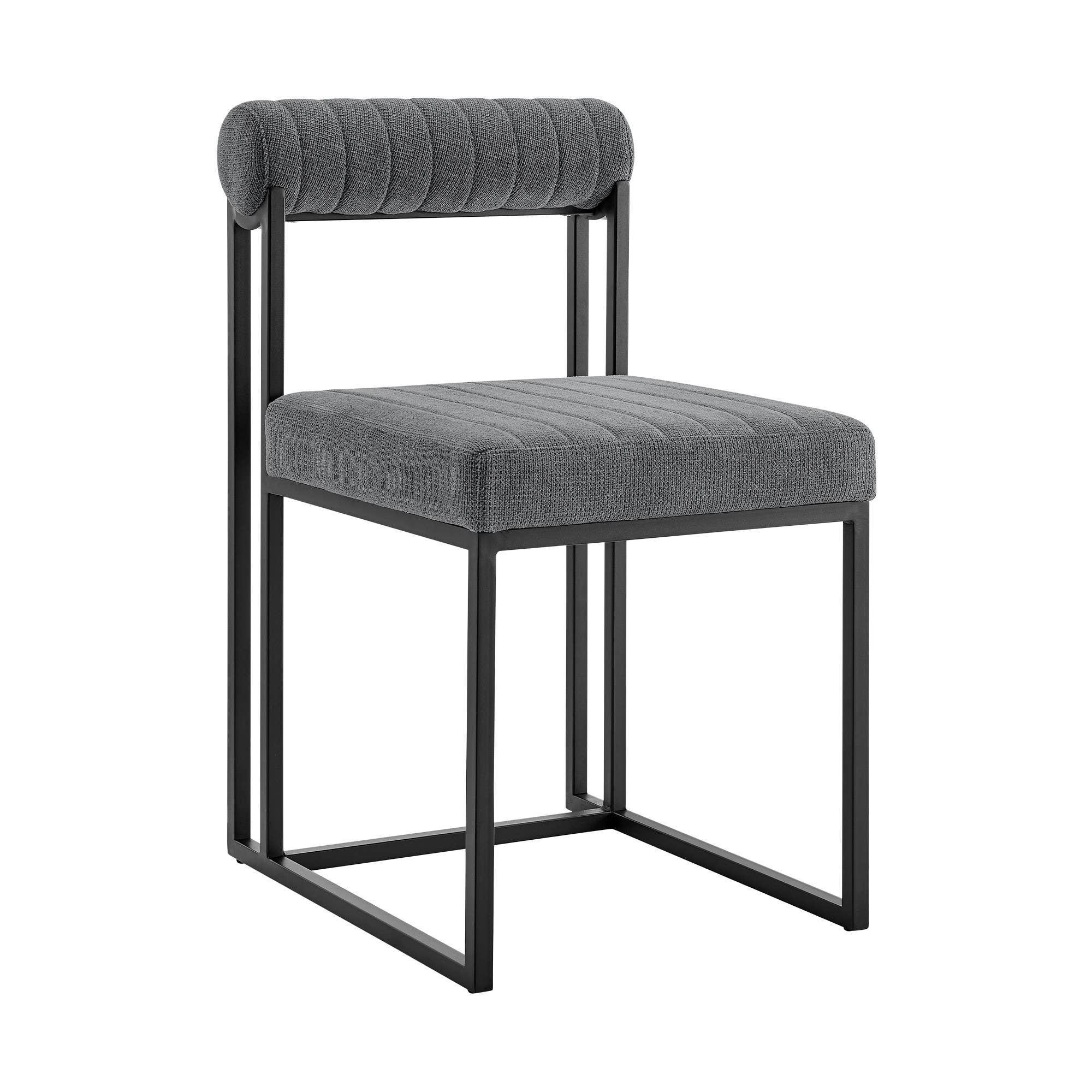 HomeRoots - Wholesale Chair - Set of Two Gray And Black Upholstered Polyester Open Back Dining Side Chairs0