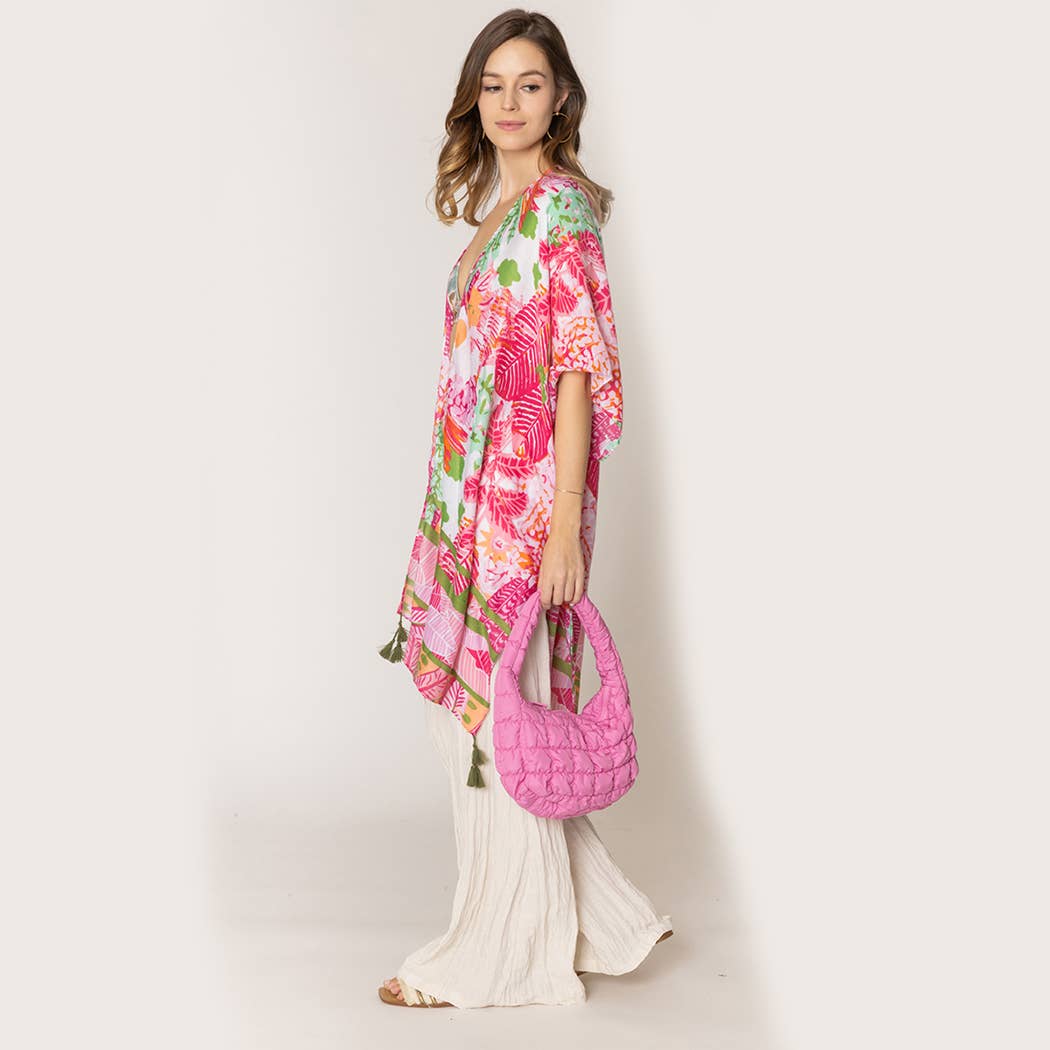Fashion City - Vendita all'ingrosso Kimono - Donna - Copricostume kimono con nappine con stampa floreale tropicale7