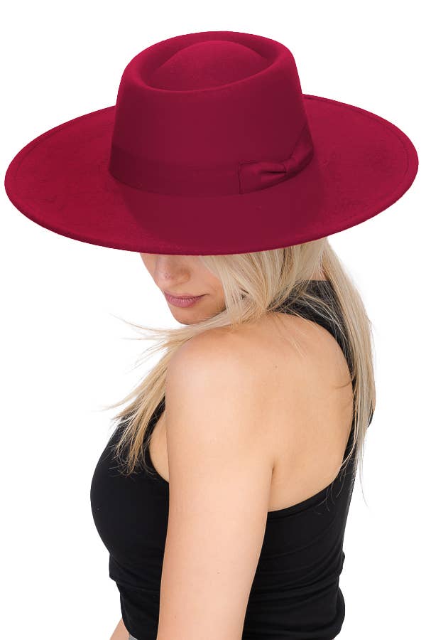 Cap Zone – wholesale Fedora - Dam – Wide Brim Bolero Faux Filt Pork Pie Crown Hat5