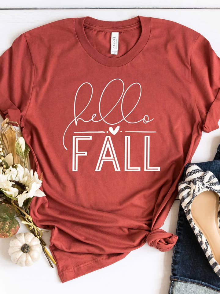 Hello Fall Heart Middle Graphic Tee for wholesale by Cali Boutique Wholesale