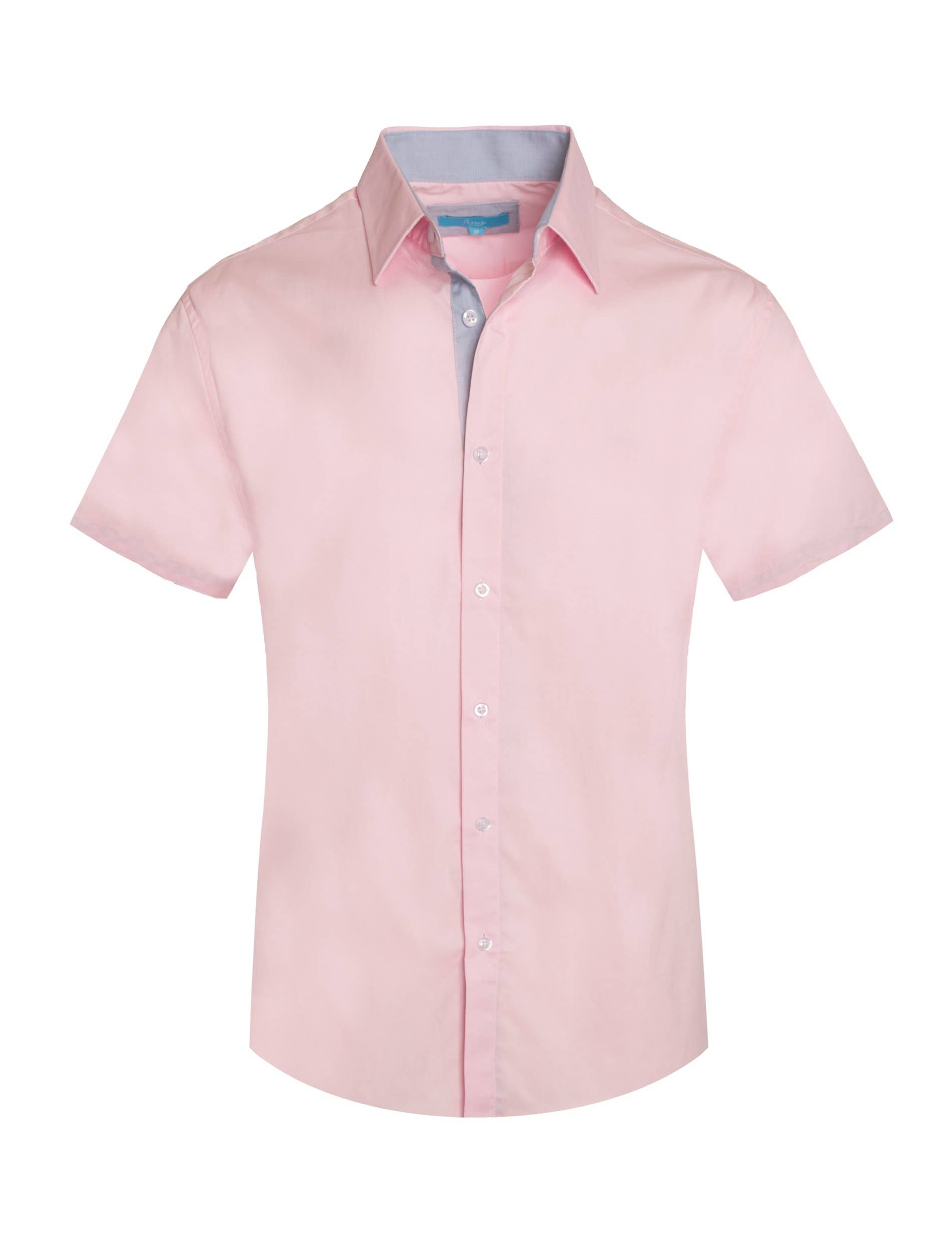 Perruzo - Venta al por mayor Camisa con botones - Hombre - Camisa S/S de algodón liso rosa 3020