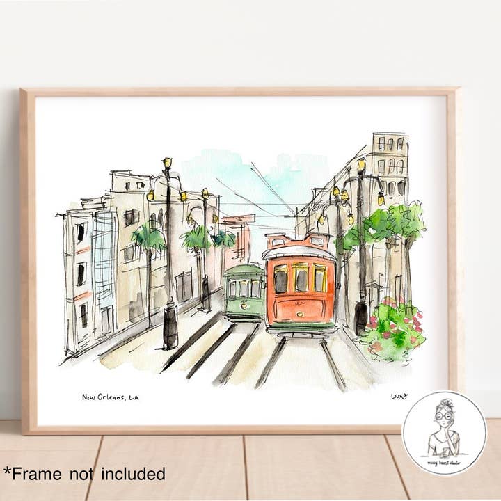 New Orleans, Louisiana - Kabeltram. Kunstdruk voor wholesale door Messy Heart Studio