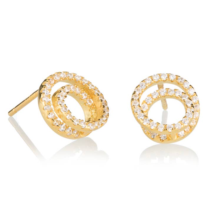 Double Round Studs With Pavé Cz for wholesale by Elyssa Bass Designs