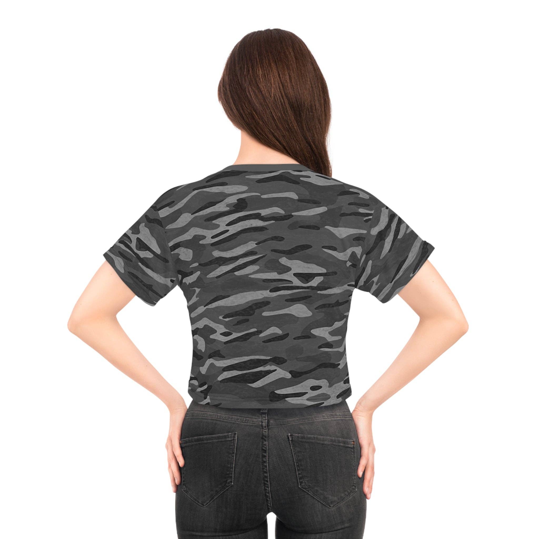 Black stitching Stripe Camo Dark Gray Crop Tee for wholesale on Faire13