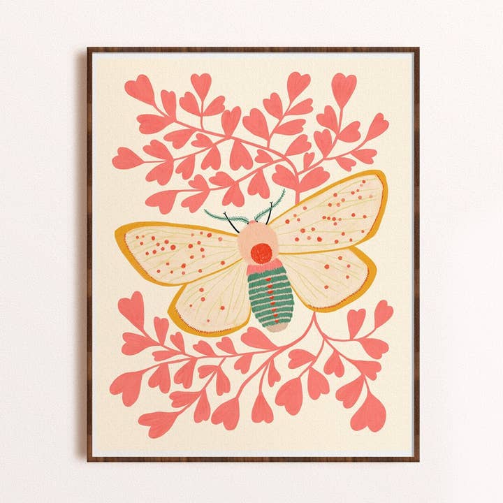 Moth with Pink Leaves - Art Print for wholesale by Dream Folk Studio