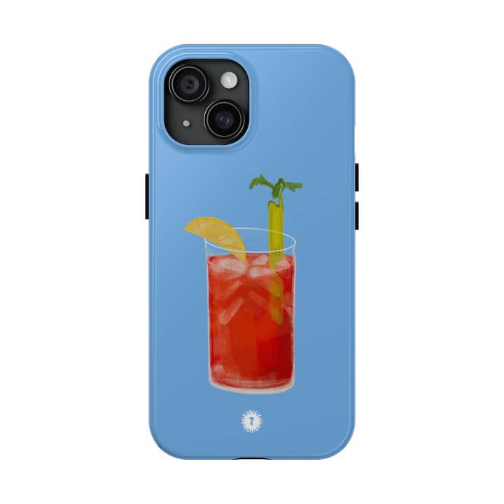 Étui de téléphone bleu clair avec peinture Bloody Mary pour la vente par Thursday’s Child Creative Studio