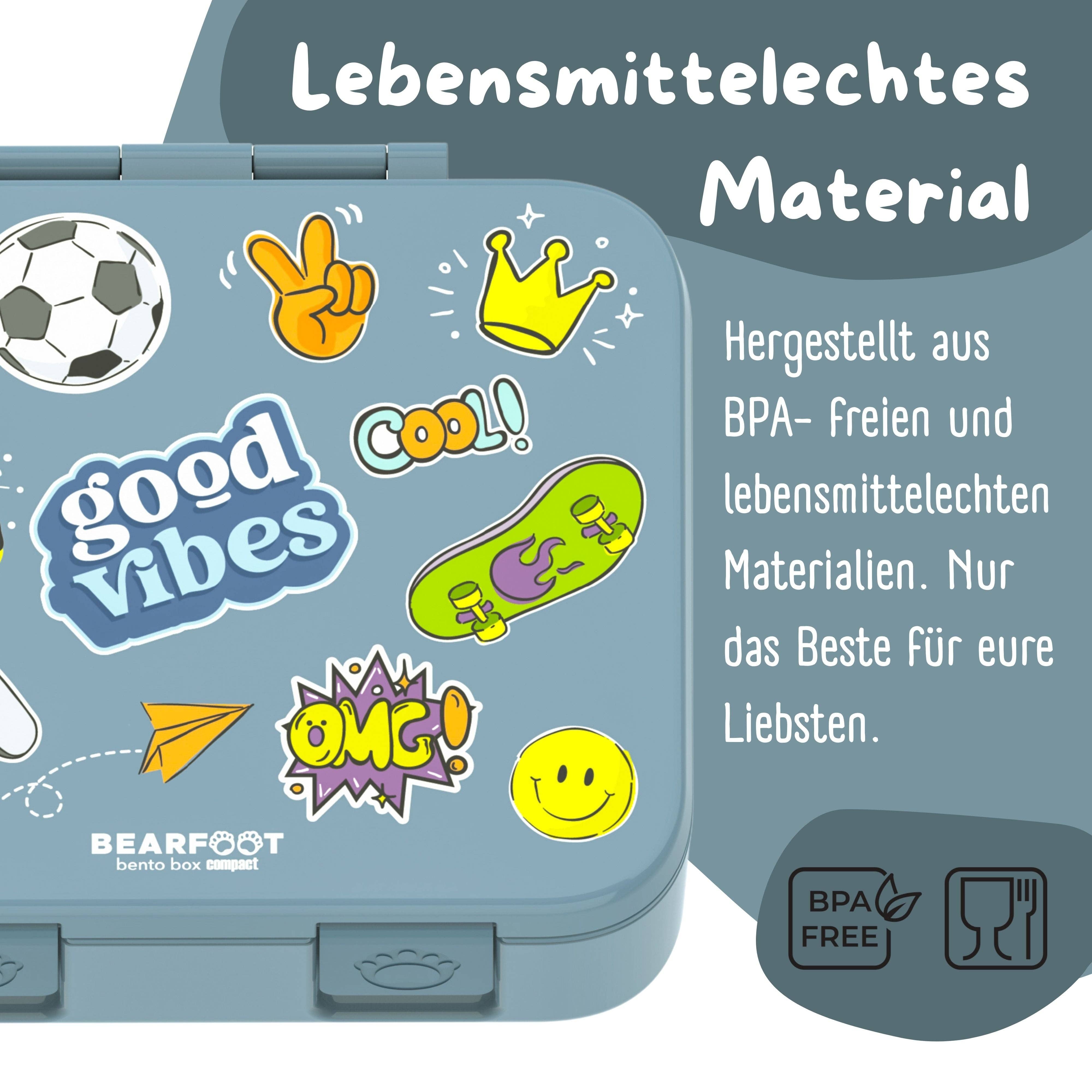 BEARFOOT – Großhandel Lunchbox/-tasche – Kinder – Brotdose mit Fächern, leicht & auslaufsicher - Sticker blau10
