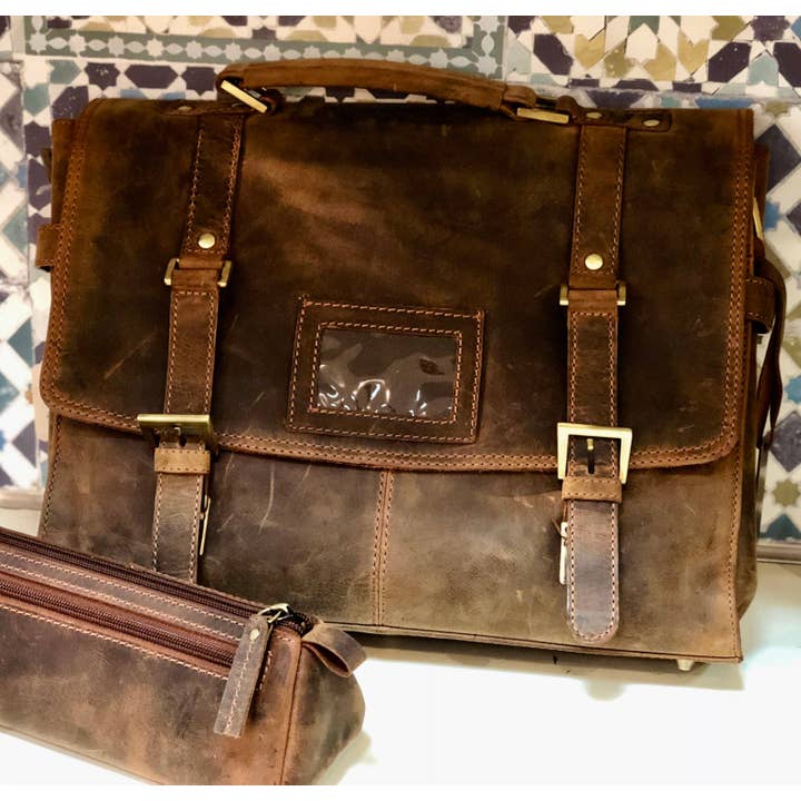 Venator Vintage-Laptoptasche aus Leder in Antikoptik für den Großhandel von Hydestyle London