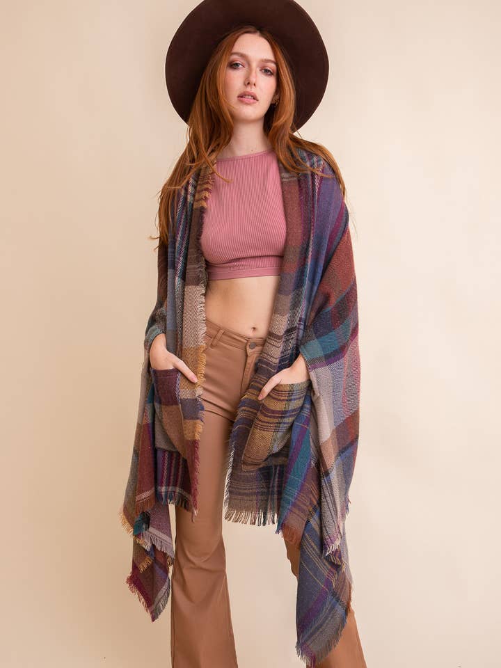All Time Bestselling - Multicolor Plaid Pocket Ruana ❤️ for wholesale by Leto Accessories