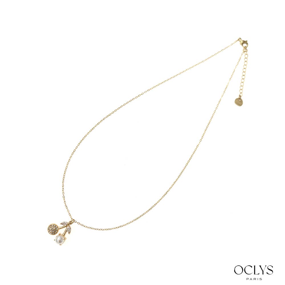 Oclys - Wholesale Pendant/Charm Necklace - Fine cherry chain necklace with rhinestone pearl in stainless steel Cel0