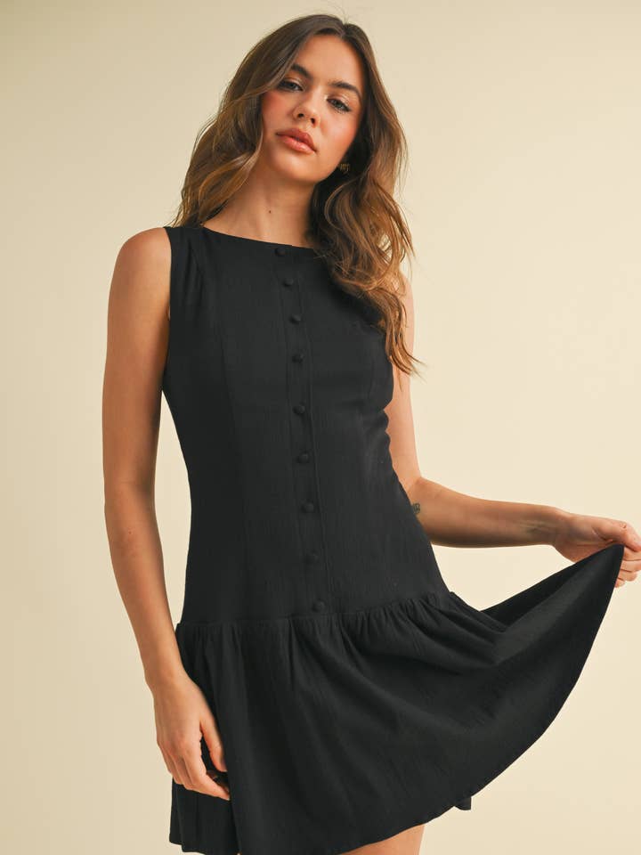 Klesis - Wholesale Dress - Women's - ID9089 STRETCHY LINEN SLEEVELESS DROP WAIST MINI DRESS