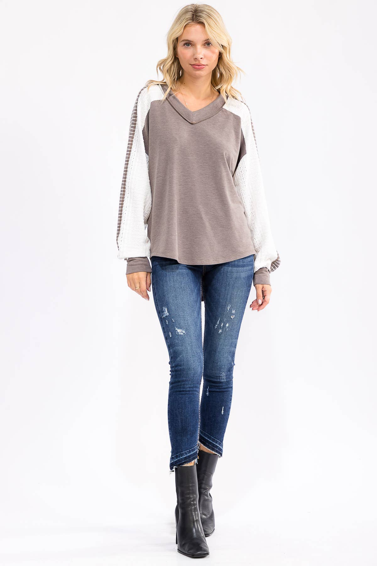 7th Ray – wholesale Stickad topp - Dam – [PLUS SIZE] Färgblock Virkad Spets Pullover Topp T5990XL-118