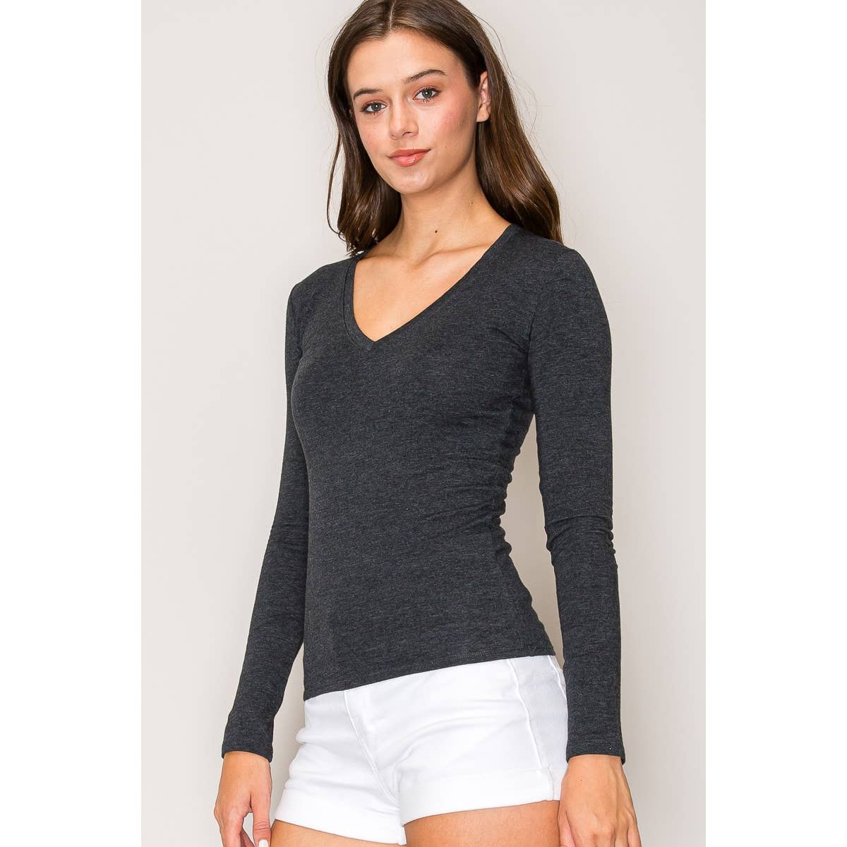 Popular 21 – wholesale Knit top – Women's – V Neck Long Sleeve Cotton Long Sleeve Knit Tee16