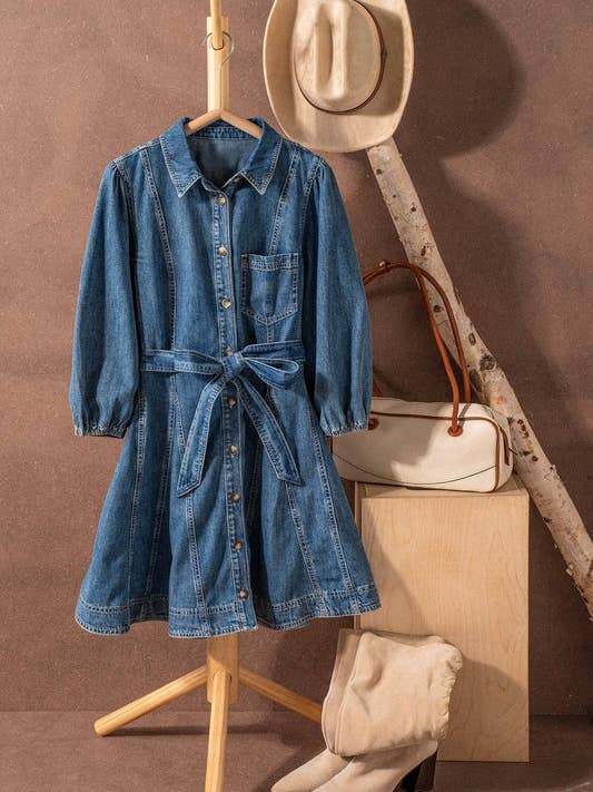 DENIM Western Belted Fit-and-Flare Dress for wholesale on Faire8