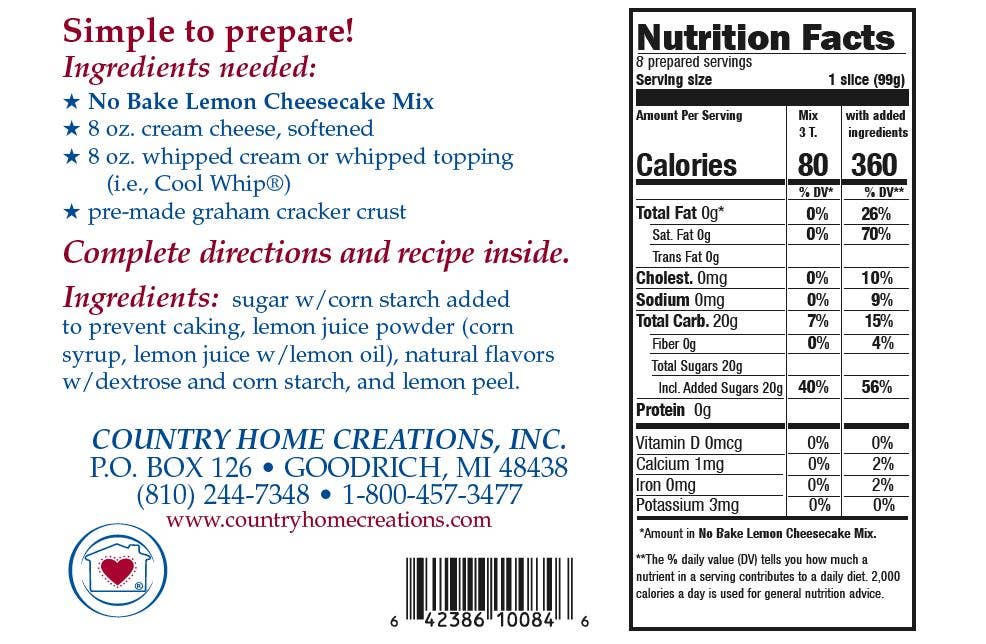Country Home Creations - Wholesale Cake Mix - No Bake Lemon Cheesecake Mix2