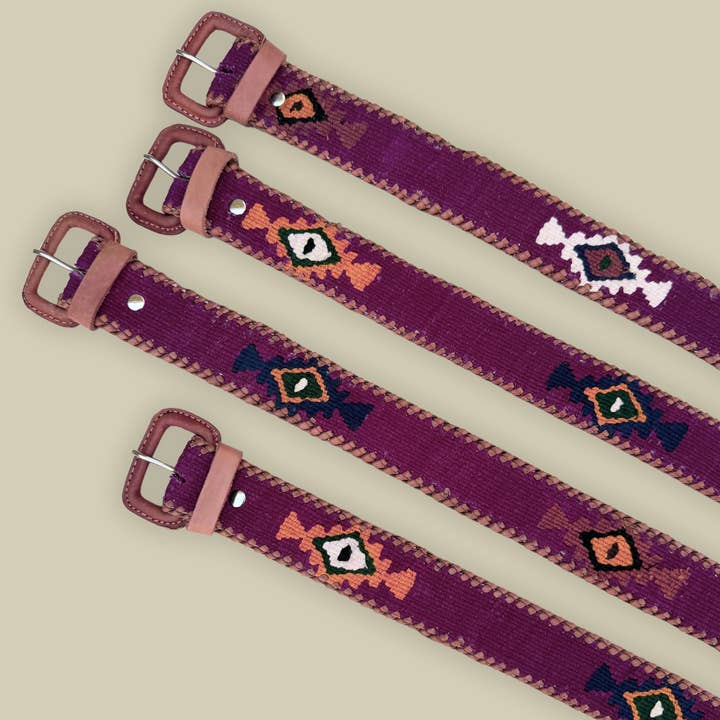 Maroon-Burgundy Handwoven Guatemalan Whip-Stitched Belt for wholesale by Intertwined: Handmade for Good