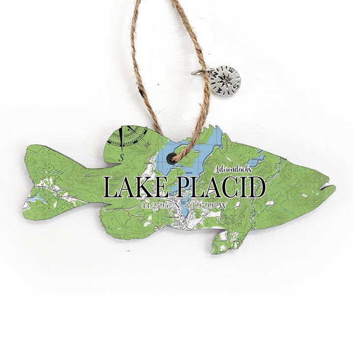 Wood Ornament - Fish Shape- Custom Map Location for wholesale by Map Mom