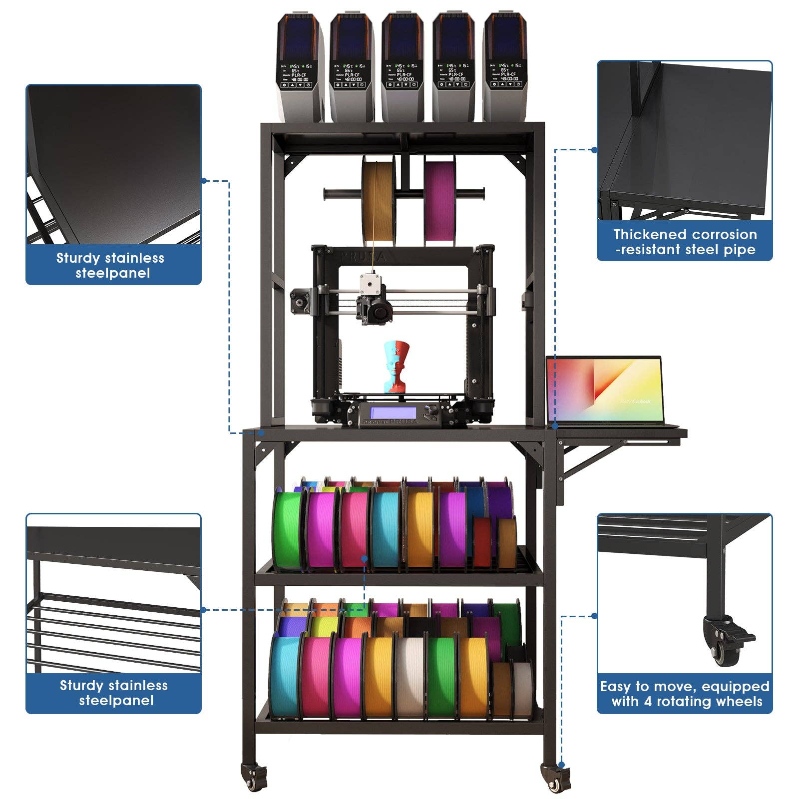39F Inc. - Wholesale Free Standing Shelf - 3D Printer Stand with Storage Rack in Black Metal7
