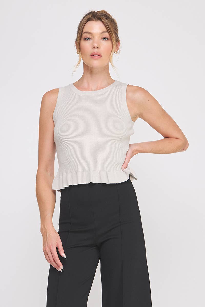 Allie Rose - Vente Haut en maille – femme - débardeur à basque en maille côtelée douce4
