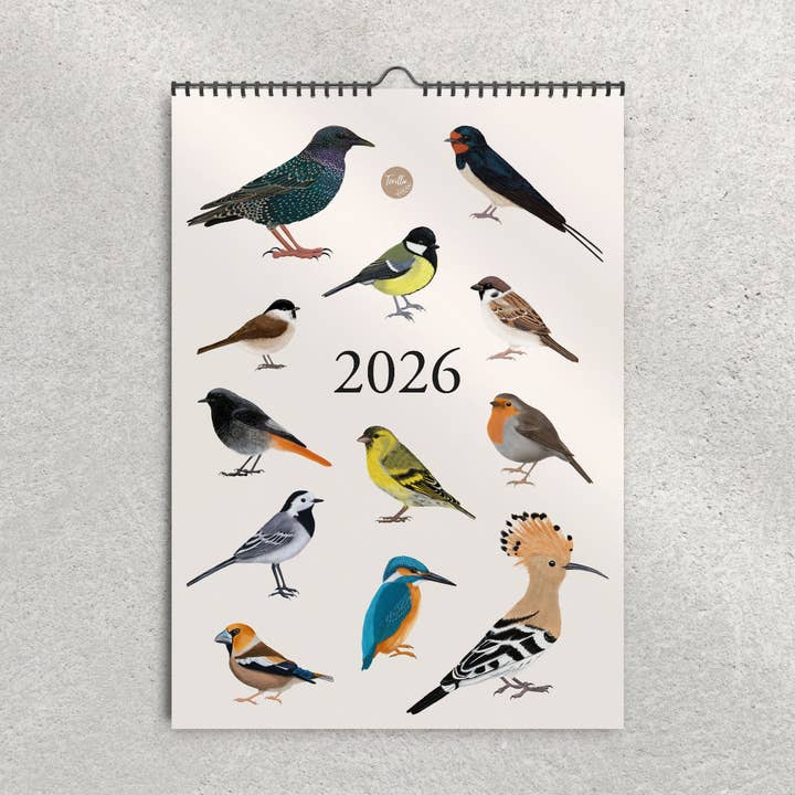 Wandkalender 2026, Kalender inheemse vogels in A3-formaat voor wholesale door Terillu