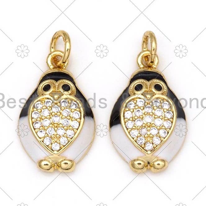 CZ Micropave Emaille Schattige Uil Vorm Hanger, 18K goud Gevulde CZ Uil Charme, Ketting Armband Hanger, mm, Sku #Y524 voor wholesale door BestBeads&Beyond