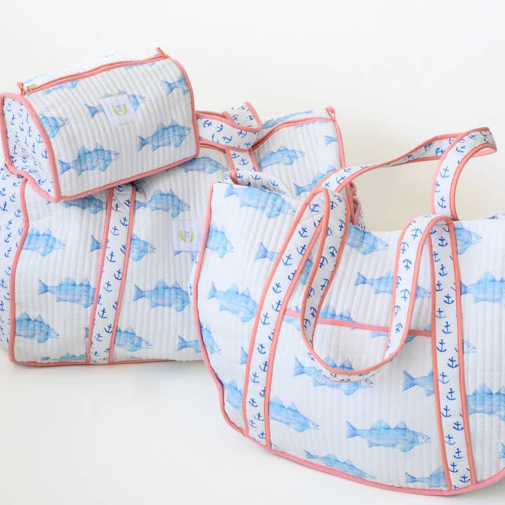 Sara Fitz - Wholesale Tote Bag - Women's - Expandable Tote, Blue Fish5