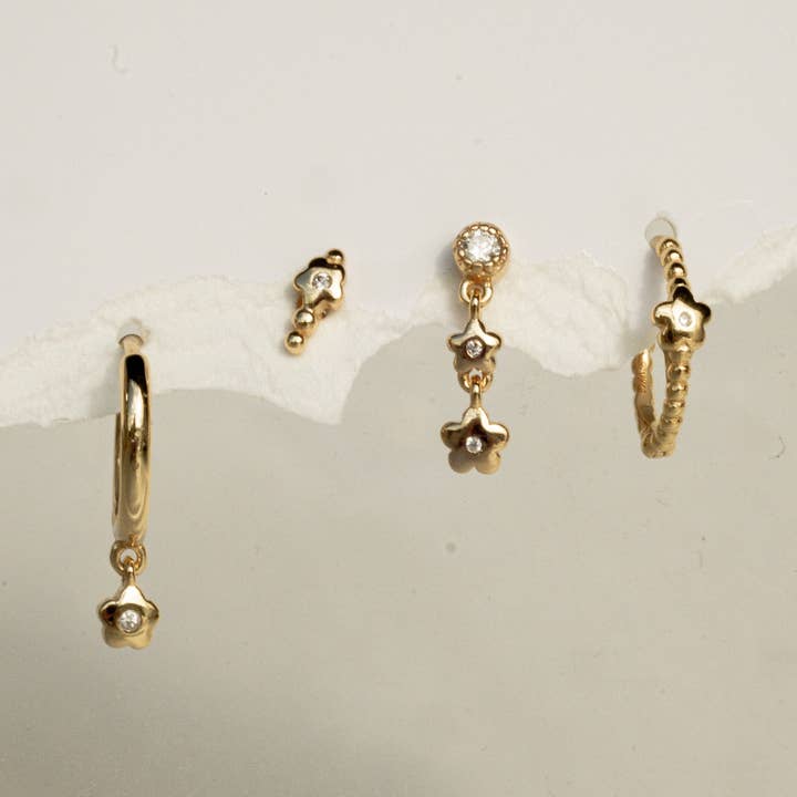 S-kin Studio Jewelry - Wholesale Dangle Earrings - Lucille Flower Earrings Set - 18K Gold Filled4