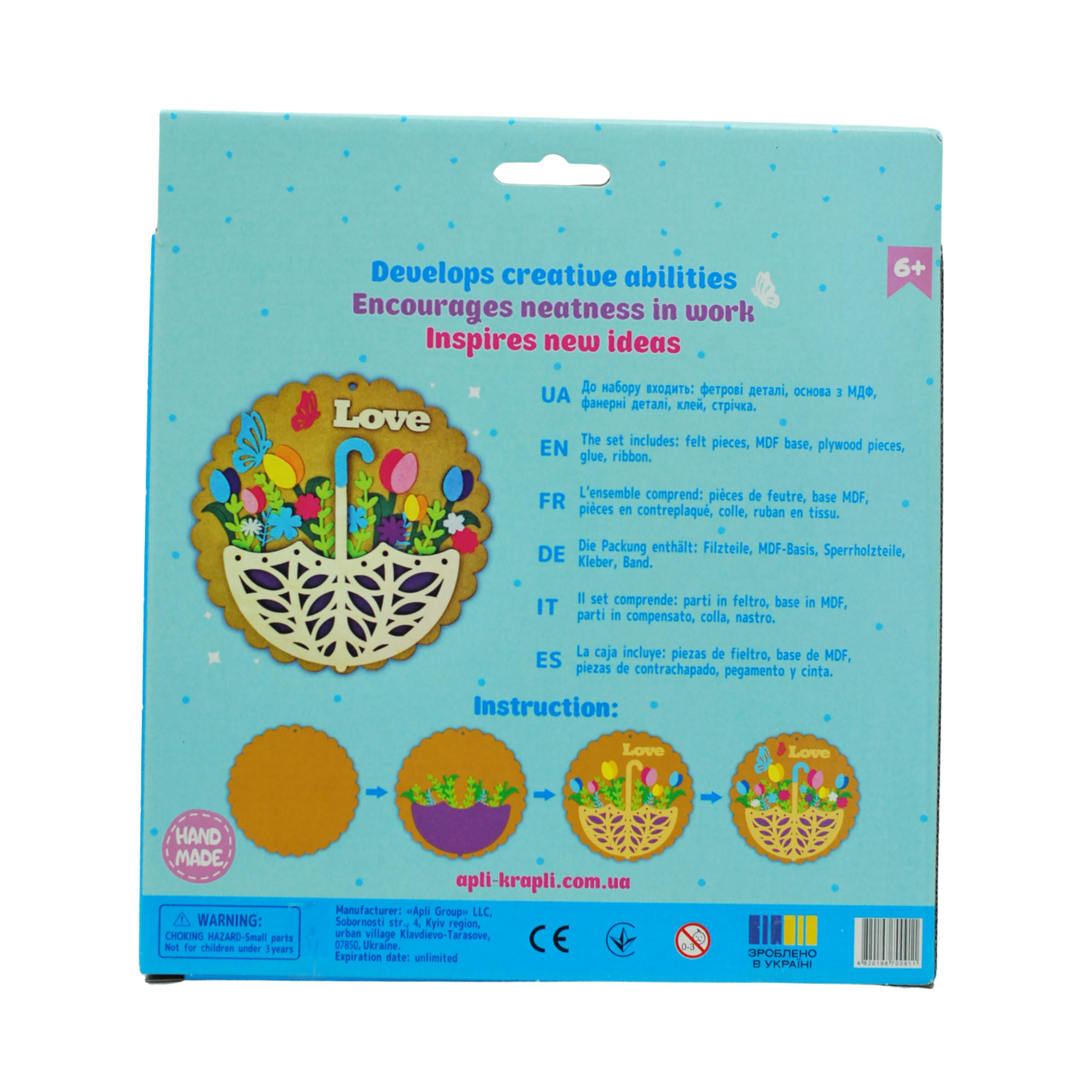 Fainotoys – wholesale DIY-pysselkit - Barn – APLI Krapli - APLI Krapli Filttygapplikationskit Kärlek Barn Sömnadshantverk Förskuren filt & säker nål Åldrar 6+6