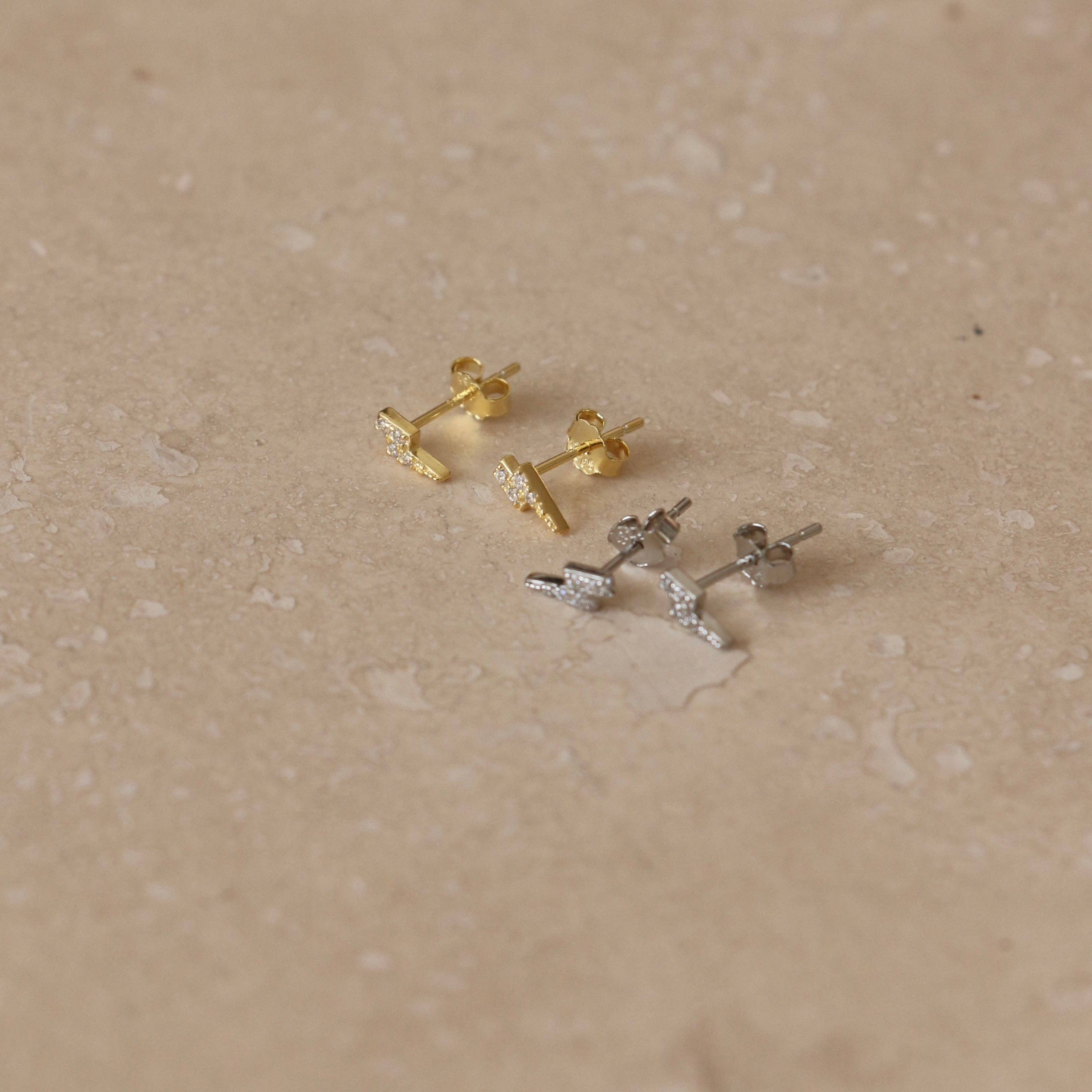 Little Nell Jewellery - Wholesale Stud/Post Earrings - Gold or Silver Micro Lightning Bolt Studs4