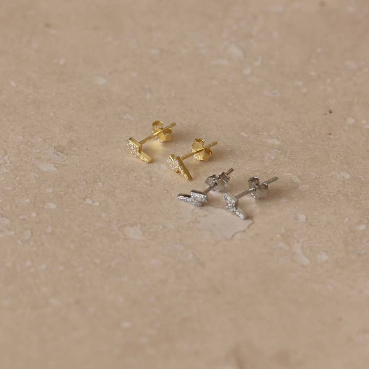 Little Nell Jewellery - Wholesale Stud/Post Earrings - Gold or Silver Micro Lightning Bolt Studs4