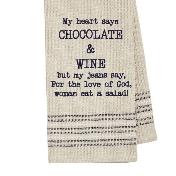 Mona B. - Wholesale Tea Towel - CHOCOLATE AND WINE WAFFLE-WEAVE DISHTOWEL (Set of 2), MH-114