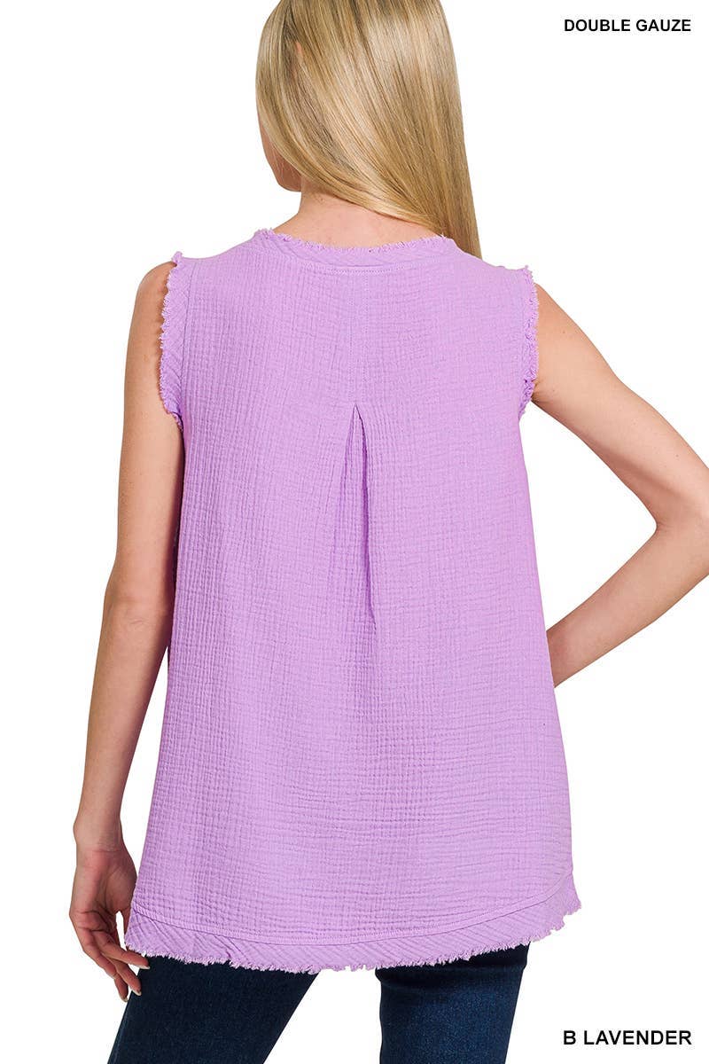 Vanilla Monkey – Engroshandel Tanktop – Kvinder – Tanktop med rå kanter og V-hals i dobbelt gaze1