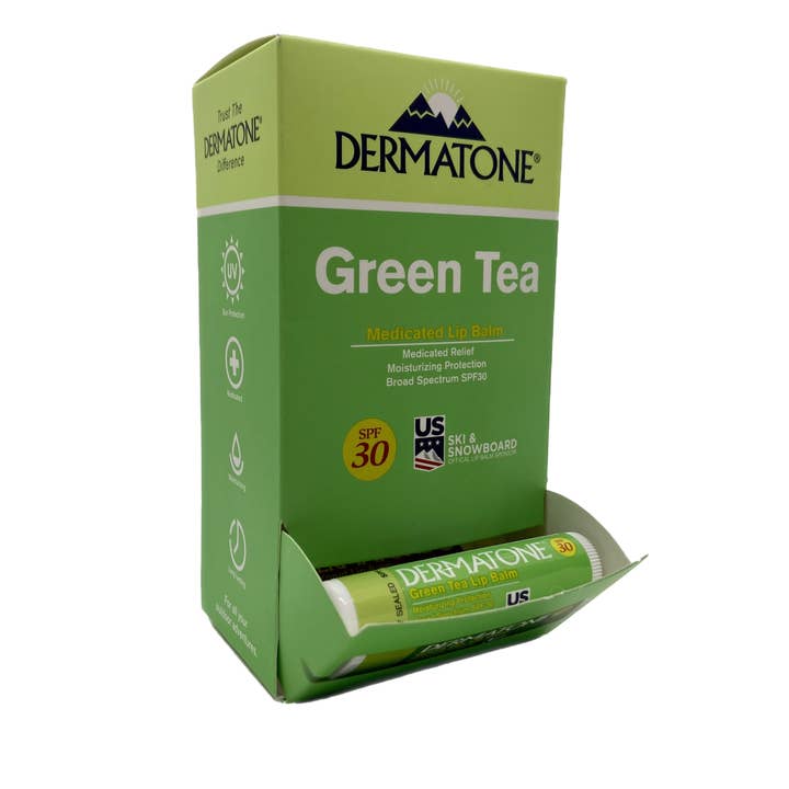 Green Tea Lip Balm SPF 30 (24 piece display) for wholesale by DERMATONE