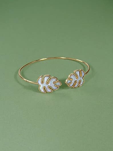 Mother Of Pearl Monstera Wired Cuff Bracelet for wholesale by TheTizana