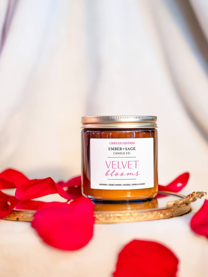 *Limited* Velvet Blooms Hand-Poured Soy Coconut Wax Candle for wholesale by Ember + Sage Candle Co