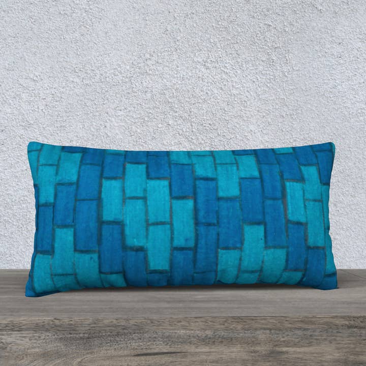 Throw Pillow Cover | 24 x 12 | Blue Bricks for wholesale by Creative Artifacts HQ