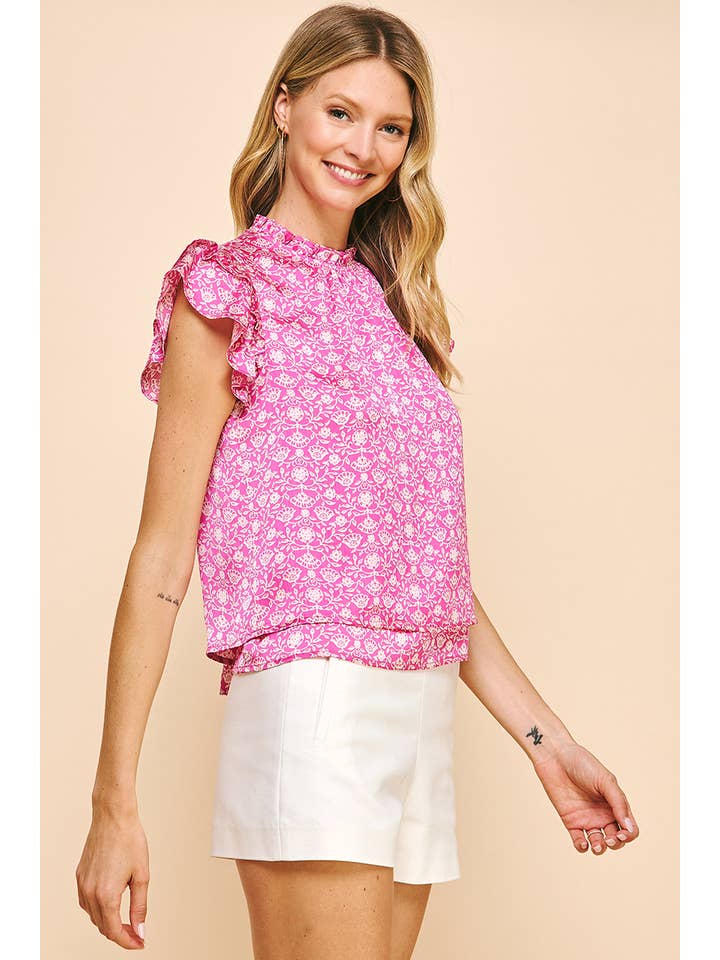 PINCH - Wholesale Blouse - Women's - PRINT SHORT SS BLOUSE - PINK