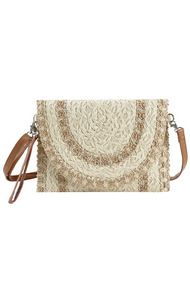 Hana - Vente Pochette – femme - Sac à bandoulière Stitch Detail Straw Clutch0