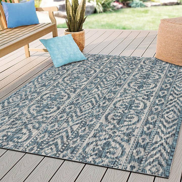 Sylvestra Geometric Blue/Green Indoor/Outdoor Area Rug for wholesale by LR Home