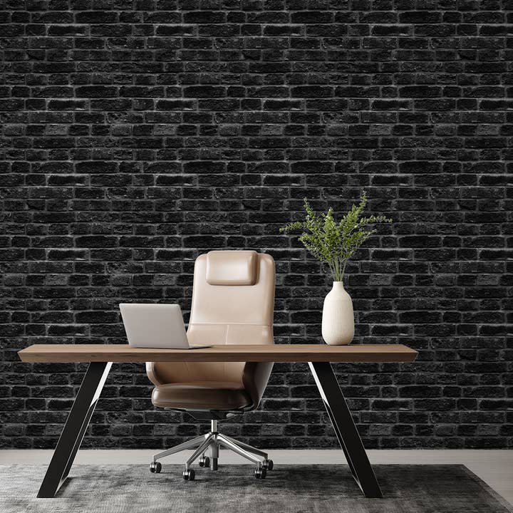 Black Brick Peel and Stick Wallpaper: Modern Clinker Mural for wholesale by SimurgWallArts
