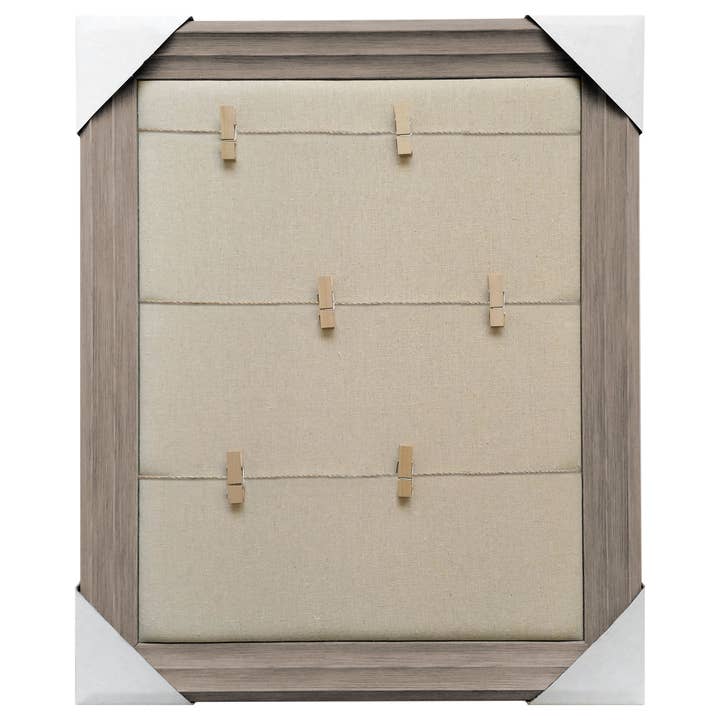 19x23 Quadro de notas emoldurado castanho claro com prendentes de roupa por atacado de Cornerstone Art