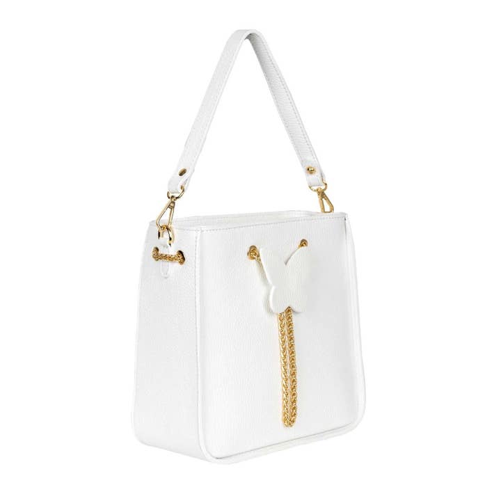 Bolsa tiracolo em pele branca embelezada Yara por atacado de Shirin Sehan