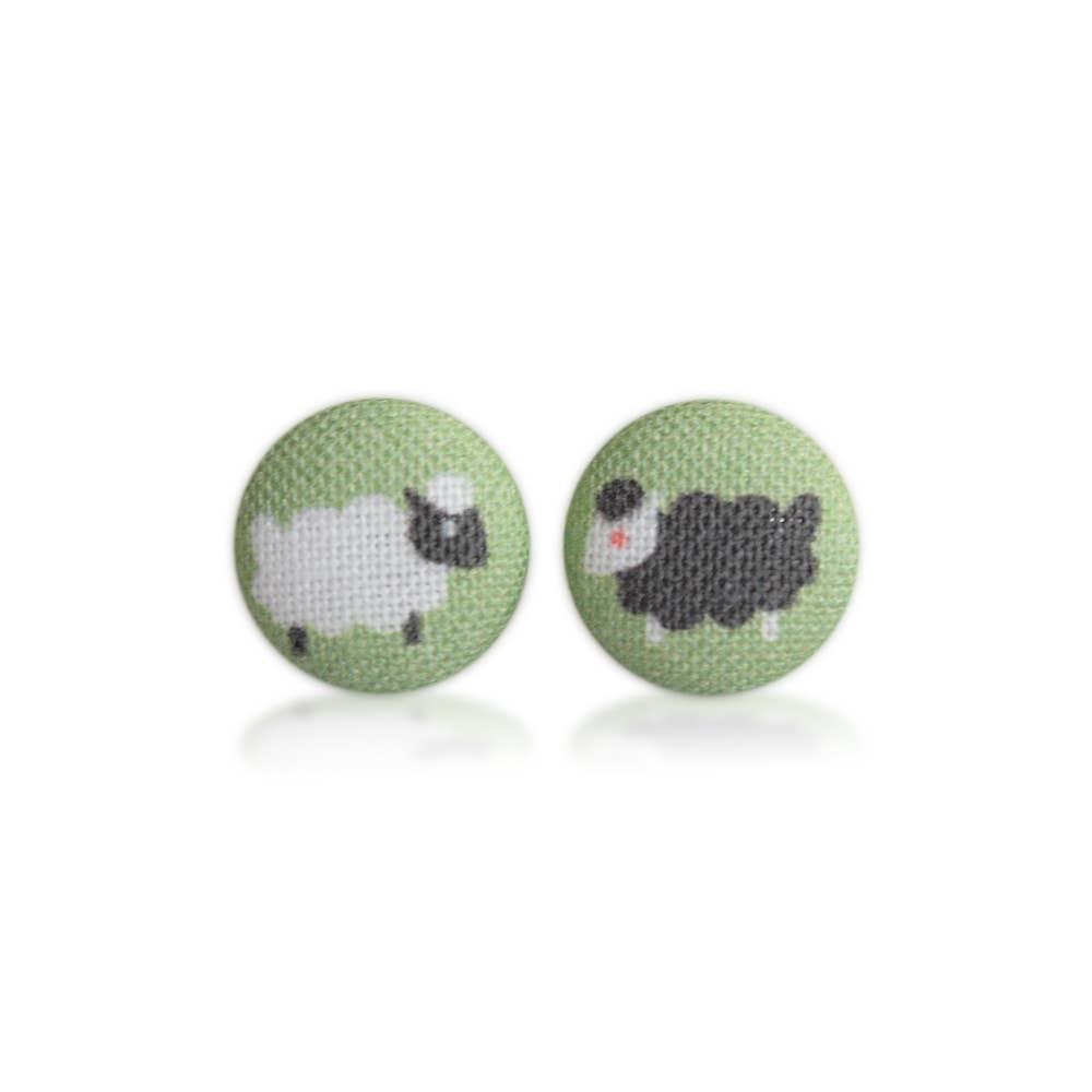 Rachel O's - Wholesale Stud/Post Earrings - Two Sheep Fabric Button Earrings4