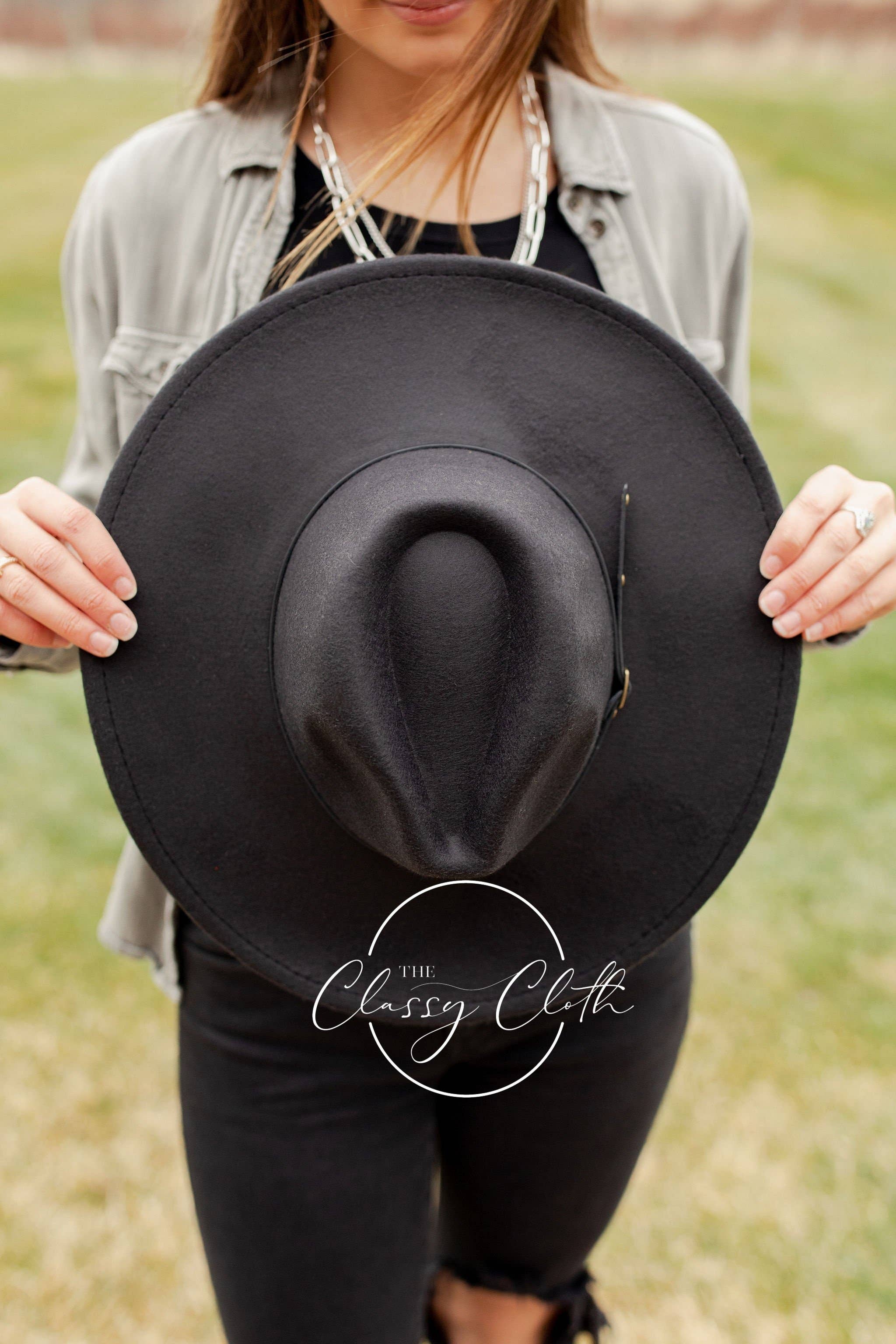 The Classy Cloth WS - Wholesale Fedora - Women's - Wide Brim Hat w/ Belt - Black RTS2