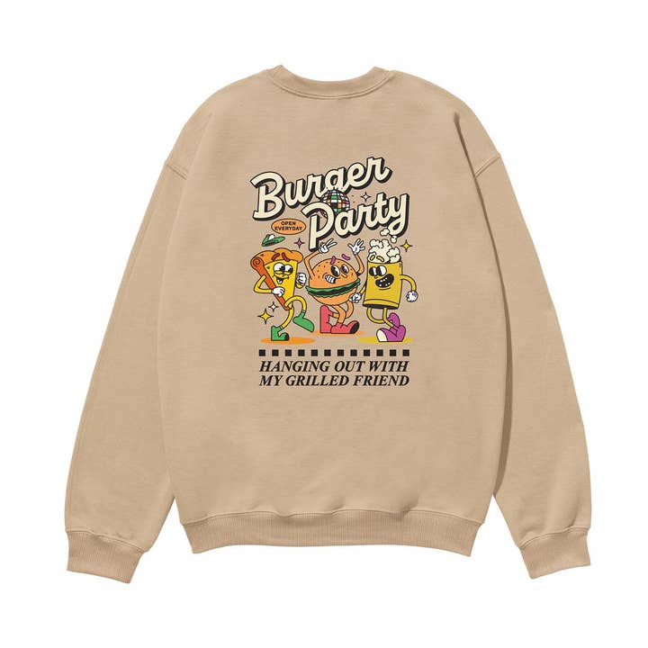 Camisola Orgânica Pesada Burger Party Areia por atacado de Weekend Concept